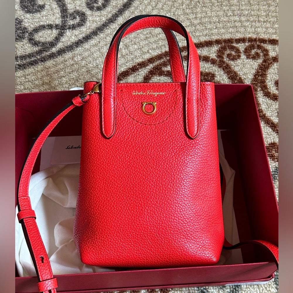 Ferragamo Gancini Mini Tote Red
